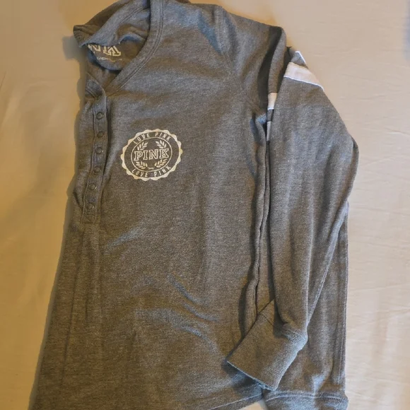 Women's PINK Victoria's Secret Heather Gray Long Sleeve Sleep Tee XS - Picture 4 of 6